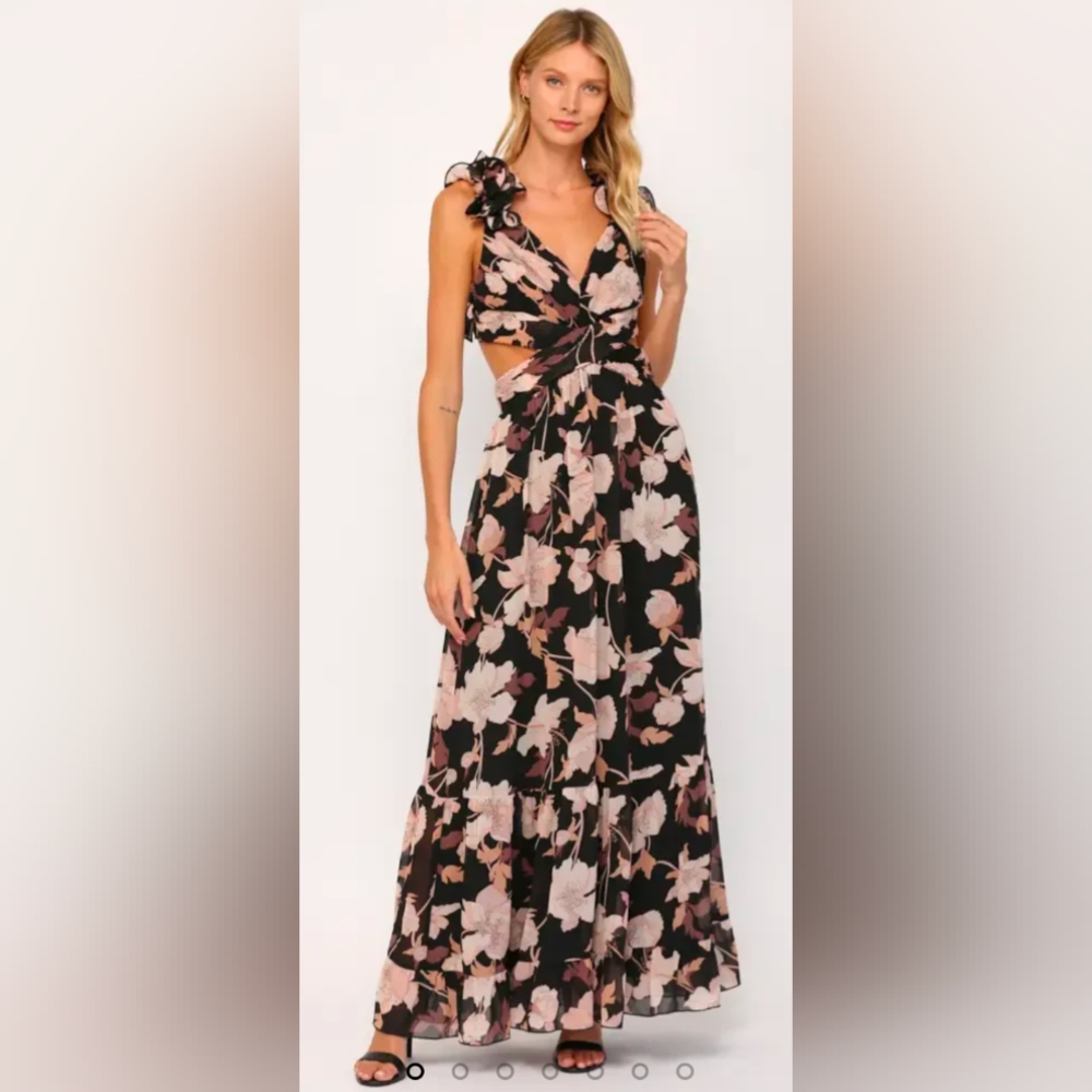 Floral Black and Pink Maxi Dress Ellcie $148